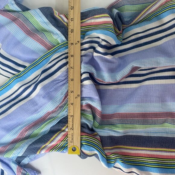 Striped V-Neck Tie-Back Romper Size S Flutter Sleeves Waist Sash - Picture 8 of 9